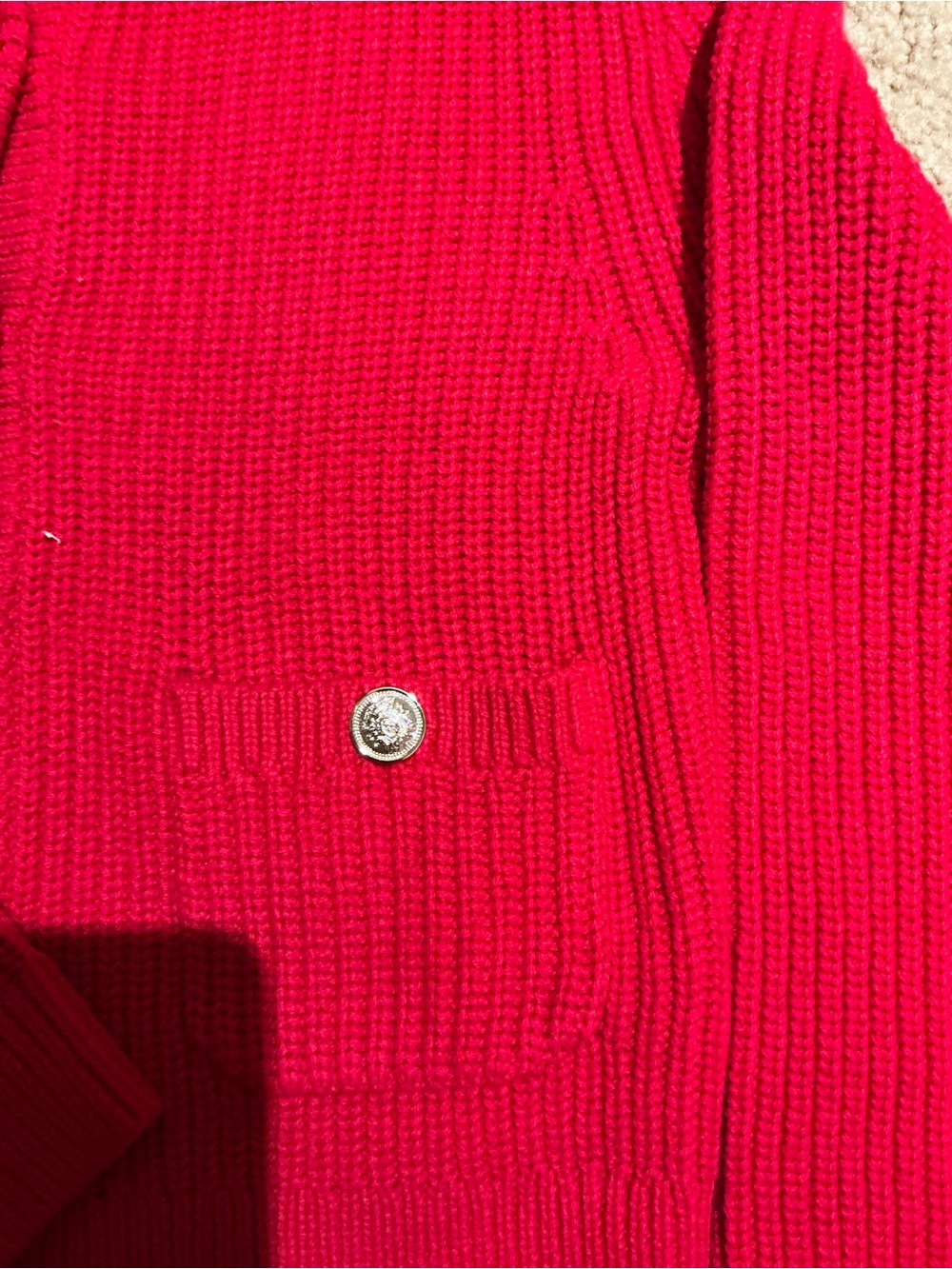 H&M Bright Red Ribbed Button-Front Cardigan - Picture 5 of 5